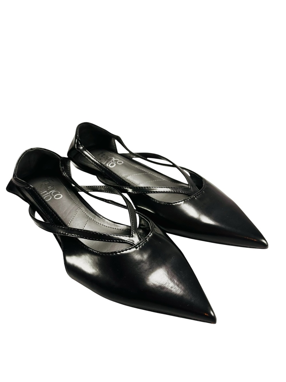Franco Sarto Petunia Pointed Toe Kitten Heel Pumps Black Patent Size 7